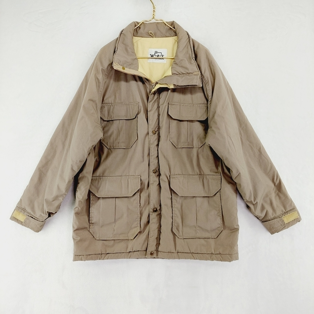 Woolrich Khaki Brown Zip Front Lined Insulated Cargo Pockets Coat Z37